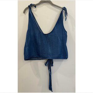Choosy Denim Tie-Shoulder Crop Top - Size 10